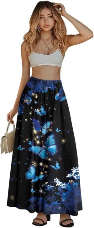 Skirts for Women Long Length High Waisted Pleated Midi Skirt with Pockets Breathable Boho Long Maxi Skort Plus Size