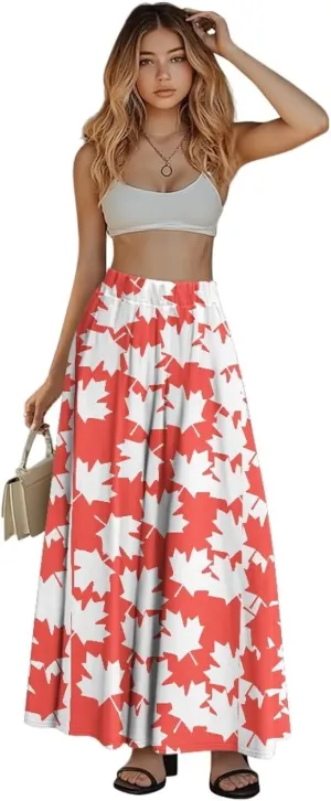Skirts for Women Long Length High Waisted Pleated Midi Skirt with Pockets Breathable Boho Long Maxi Skort Plus Size