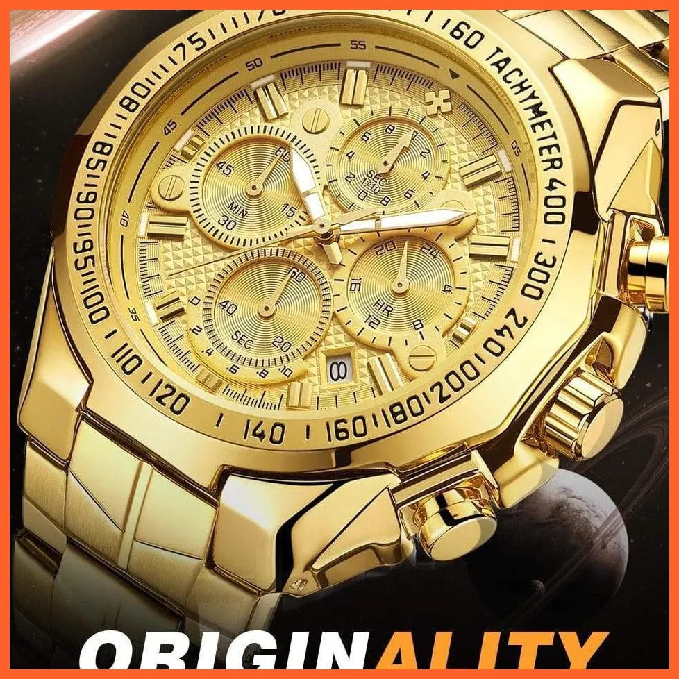 Sports Military Watches Men Top Brand Luxury Gold Full Steel Waterproof Analog 24 Hour Quartz Wristwatch