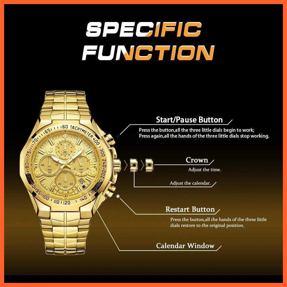 Sports Military Watches Men Top Brand Luxury Gold Full Steel Waterproof Analog 24 Hour Quartz Wristwatch