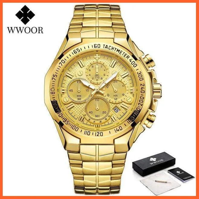 Sports Military Watches Men Top Brand Luxury Gold Full Steel Waterproof Analog 24 Hour Quartz Wristwatch