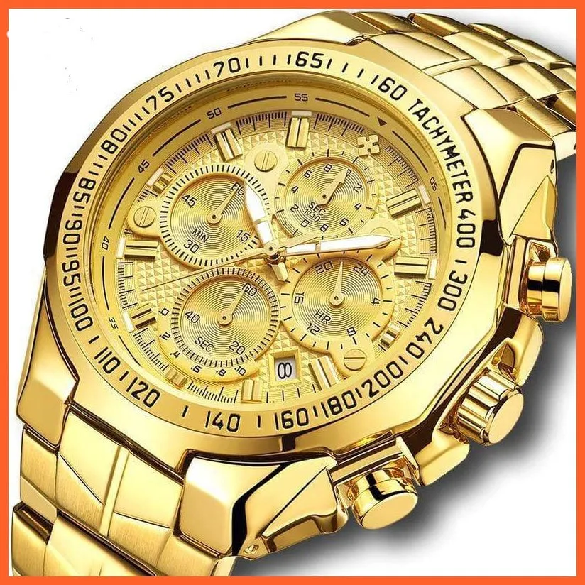 Sports Military Watches Men Top Brand Luxury Gold Full Steel Waterproof Analog 24 Hour Quartz Wristwatch