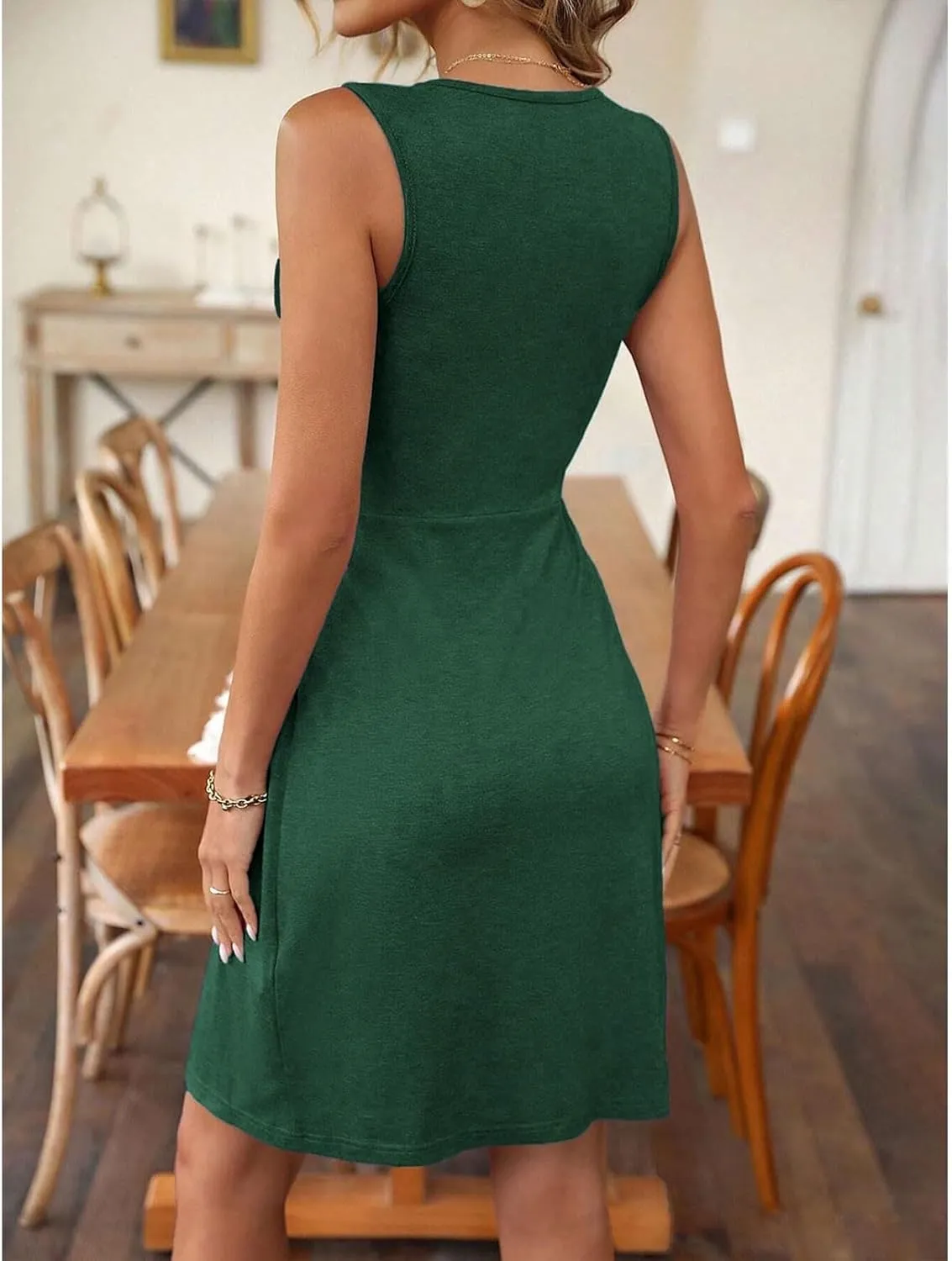 Summer Dresses for Women 2025 Sexy V Neck Sleeveless Tank Dress Knotted Front A Line Sundress Casual Beach Vacation Outfits