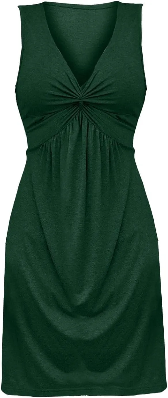 Summer Dresses for Women 2025 Sexy V Neck Sleeveless Tank Dress Knotted Front A Line Sundress Casual Beach Vacation Outfits