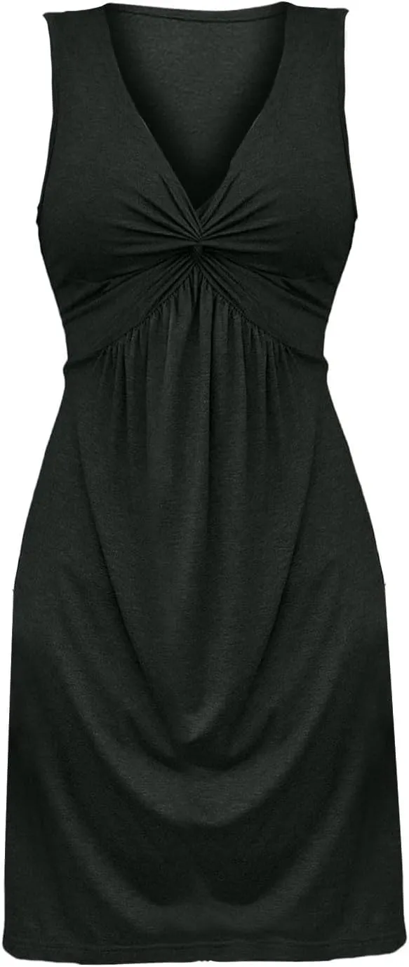 Summer Dresses for Women 2025 Trendy A-Line V Neck Sleeveless Dress Knotted Front Sundress Beach Vacation Outfits