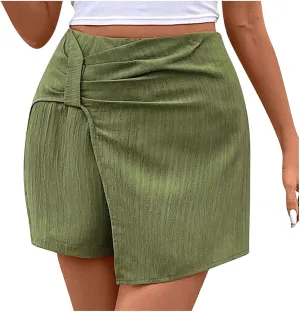 Summer Skirts for Women Trendy Casual Pencil Boho Dress Linen Skorts High Waisted Knot Pleated Beach Vacation Clothes