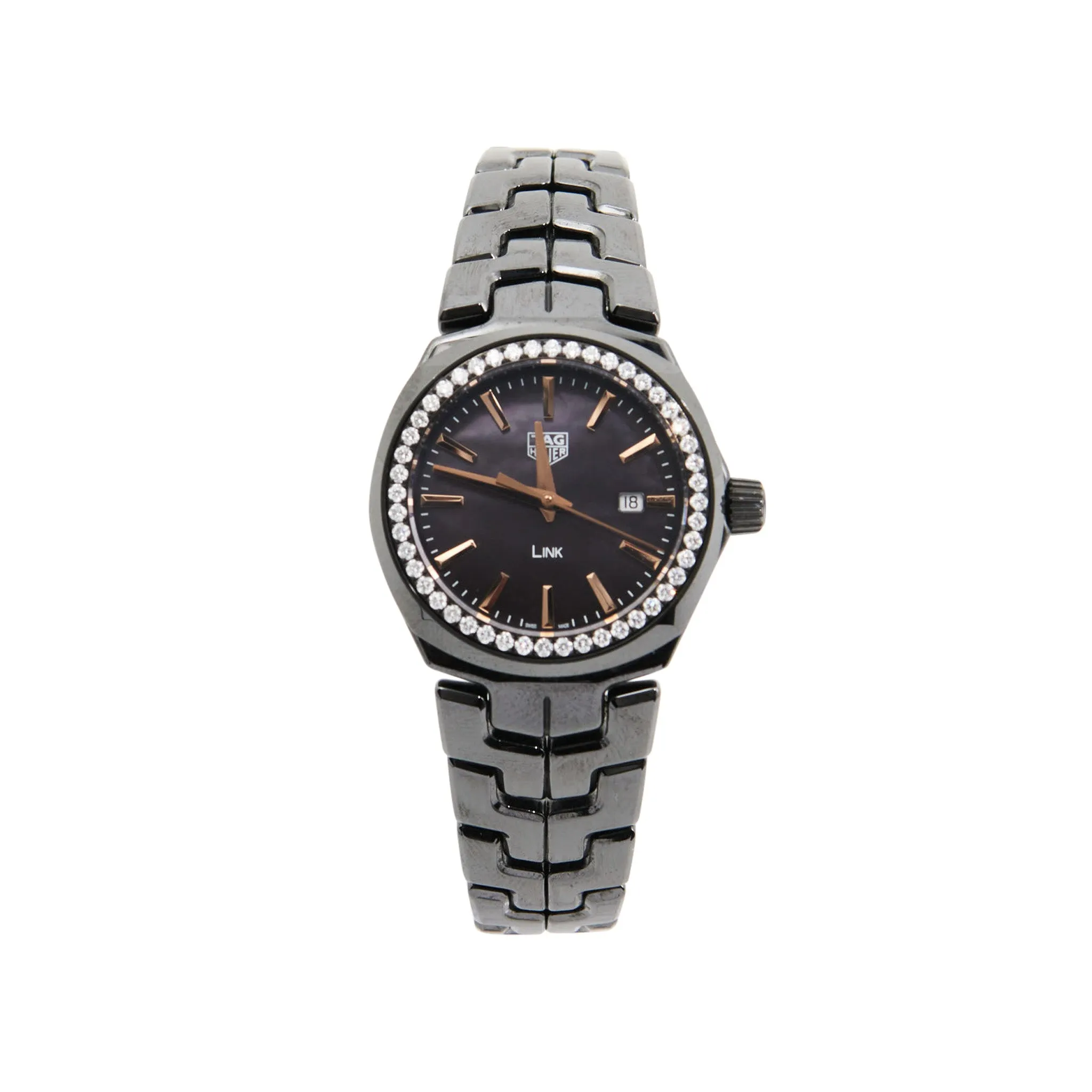 Tag Heuer Ceramic Link Lady Diamonds Black Face