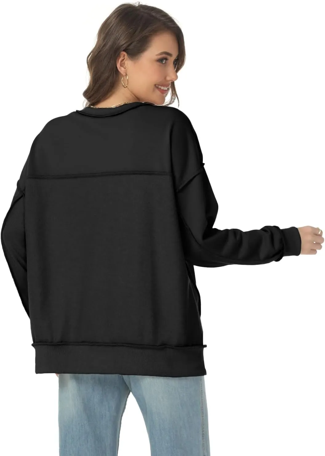 Tanou Women's 2024 Oversized Sweatshirts Long Sleeve Button Up Hoodies Henley V Neck Casual Pullover Hooded Tunic