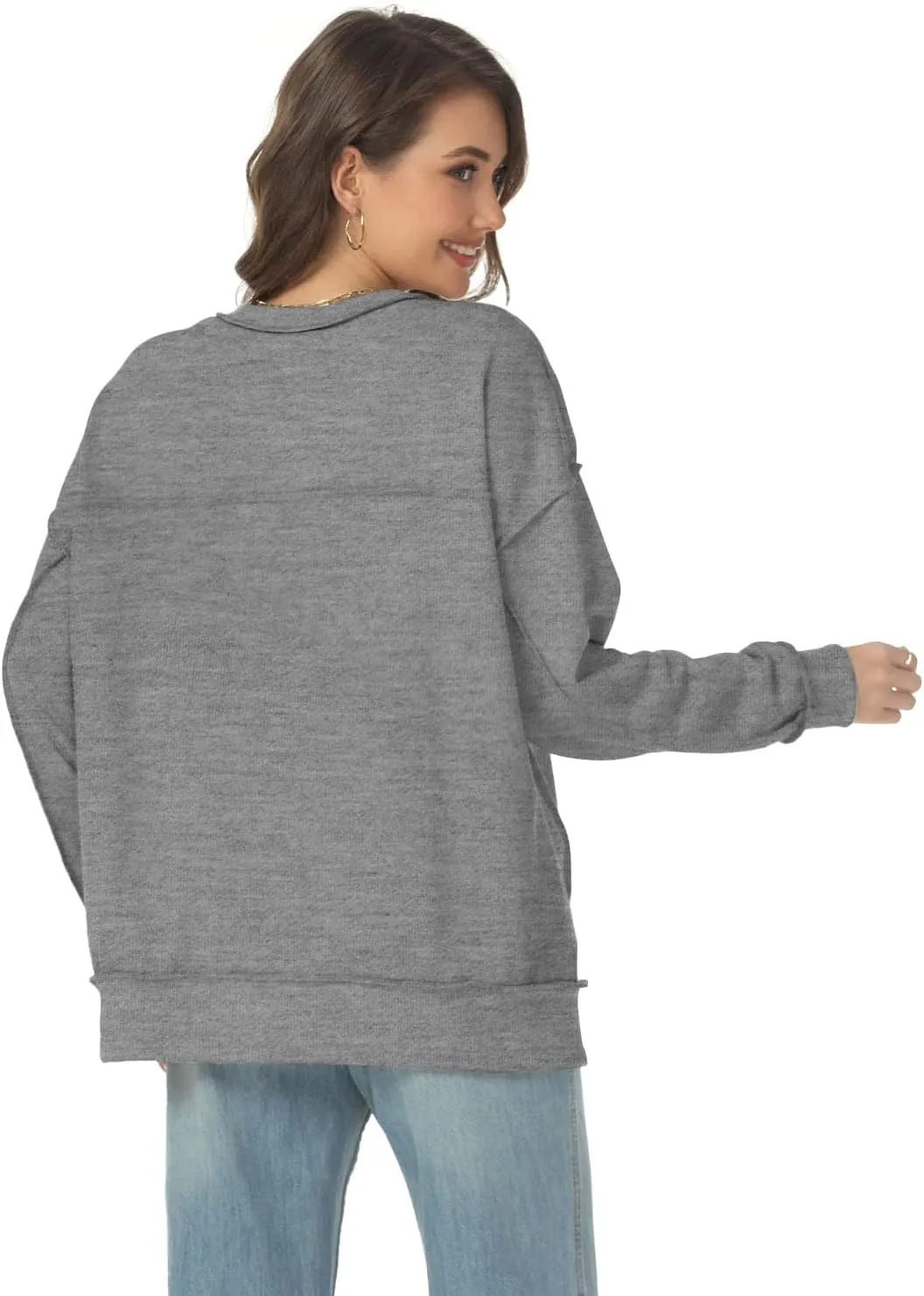 Tanou Women's 2024 Oversized Sweatshirts Long Sleeve Button Up Hoodies Henley V Neck Casual Pullover Hooded Tunic