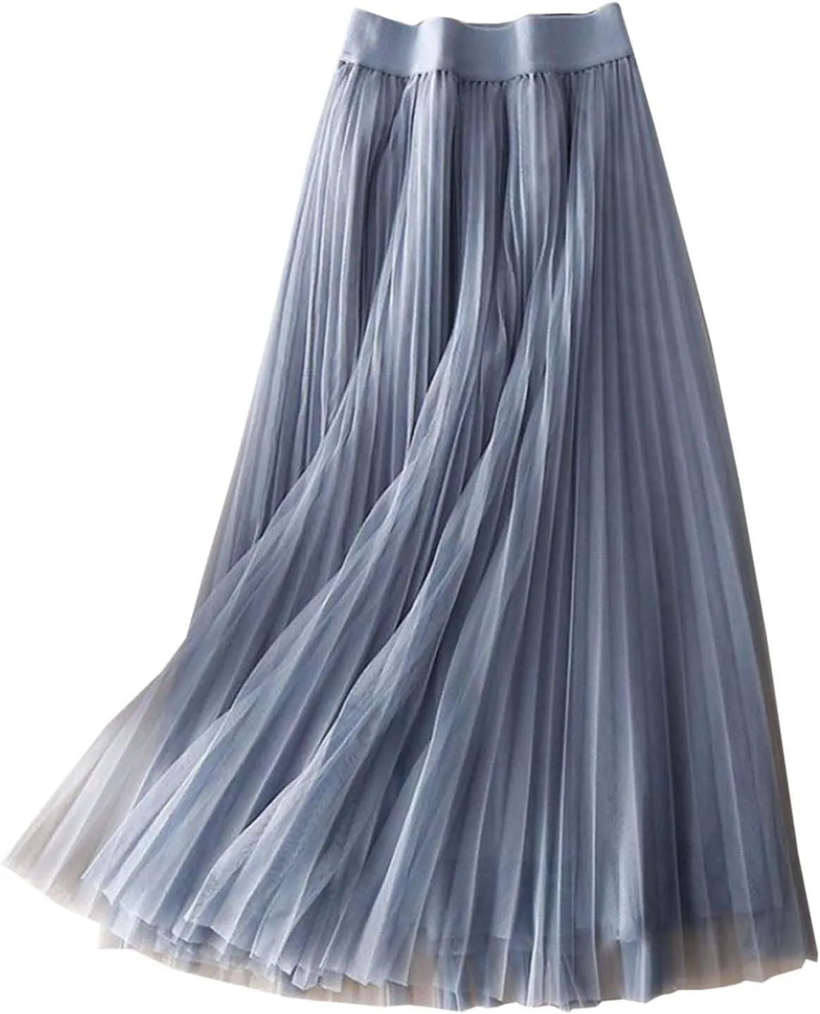 Tulle Skirts for Women High Waist Pleated Chiffon Skirt Casual Boho Midi Swing A-Line Solid Double Layer Summer
