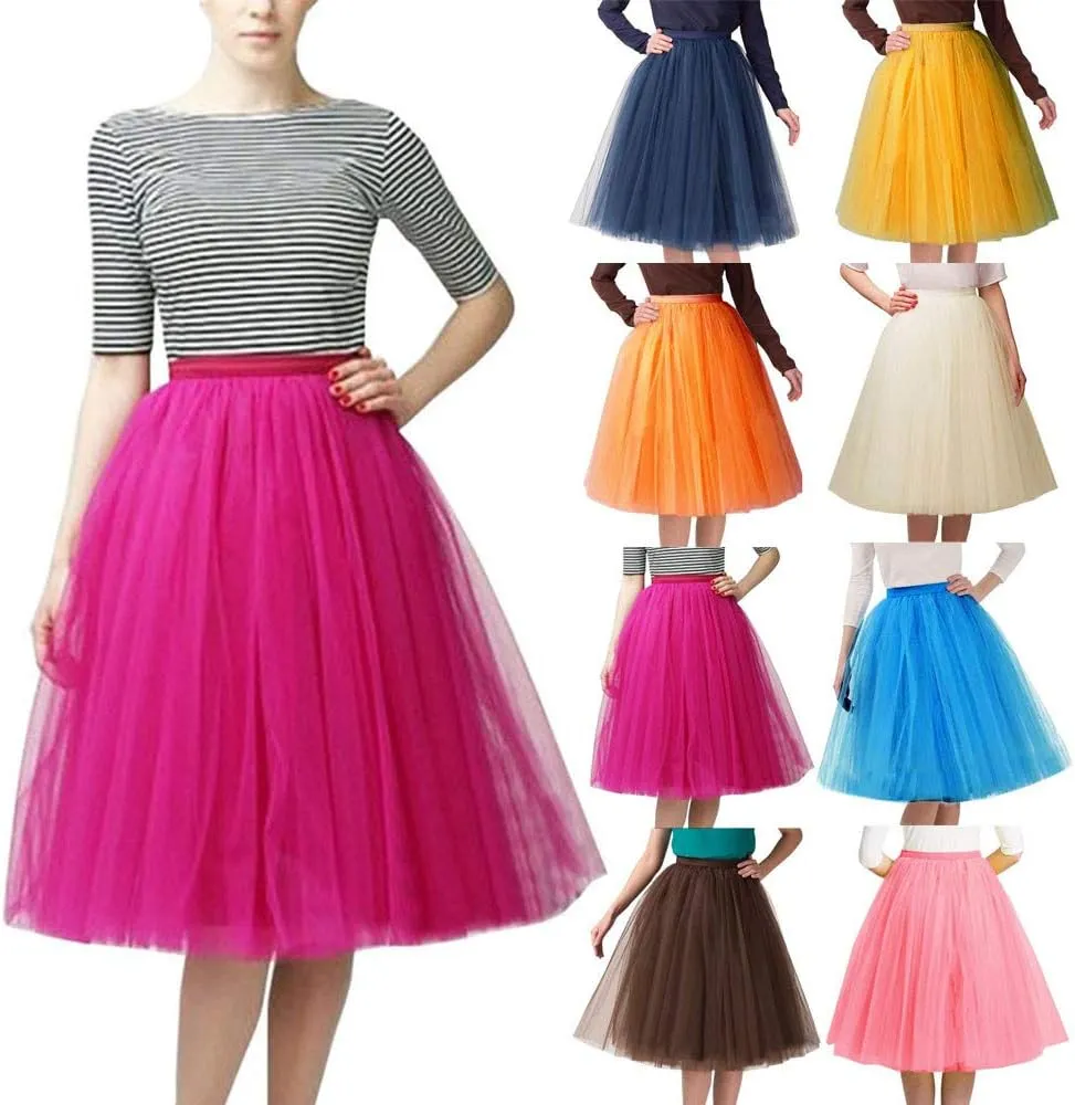 Tutu Skirts Women Classic Layered Midi Tutu Skirt A-line Pleated Princess Skirts Vintage Ballet Dance Skirts