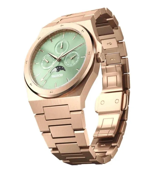Valuchi Lunar Calendar Quartz Rose Gold Green 40mm Watch