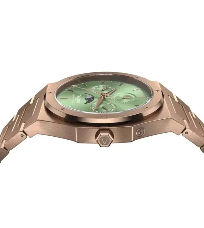 Valuchi Lunar Calendar Quartz Rose Gold Green 40mm Watch