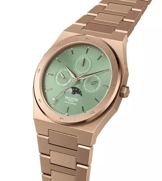 Valuchi Lunar Calendar Quartz Rose Gold Green 40mm Watch