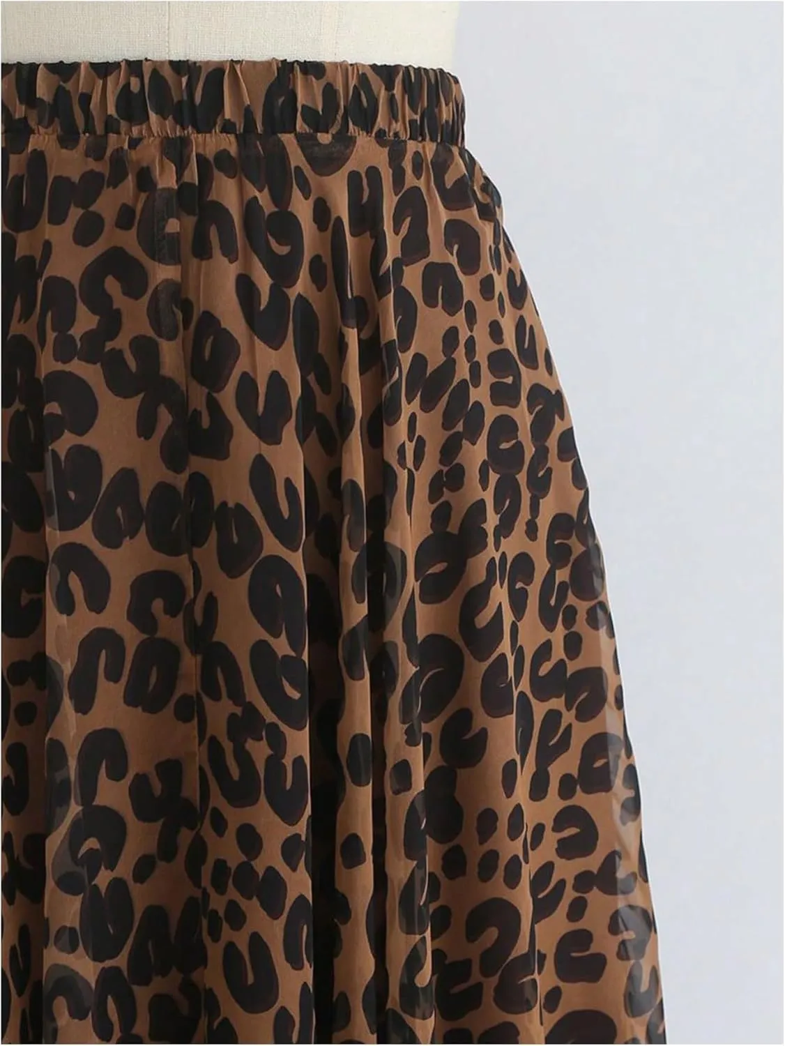 WDIRARA Women's Leopard Print Maxi Skirt High Waisted Flowy Shirring A Line Long Skirts