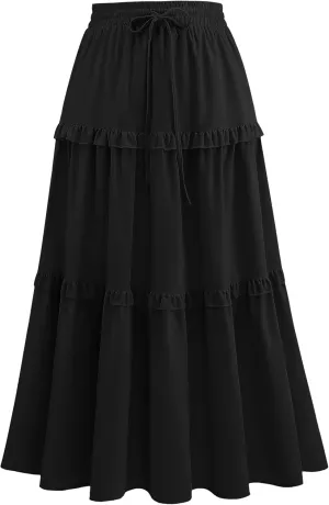 Wedtrend Women's Summer Midi Skirt Tiered Boho Skirts Flowy Skirt Casual Beach Long Skirts