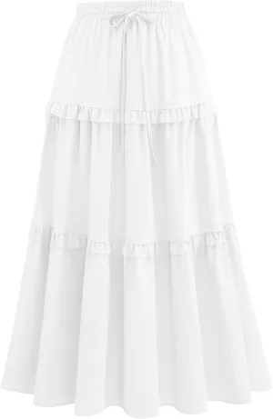 Wedtrend Women's Summer Midi Skirt Tiered Boho Skirts Flowy Skirt Casual Beach Long Skirts