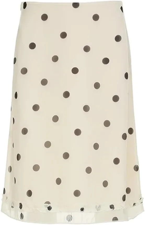 Women Dot Print Midi-Calf Skirt Y2K Low Waist Straight Skirts French Style Ruched Edge Hem Pencil Skirts