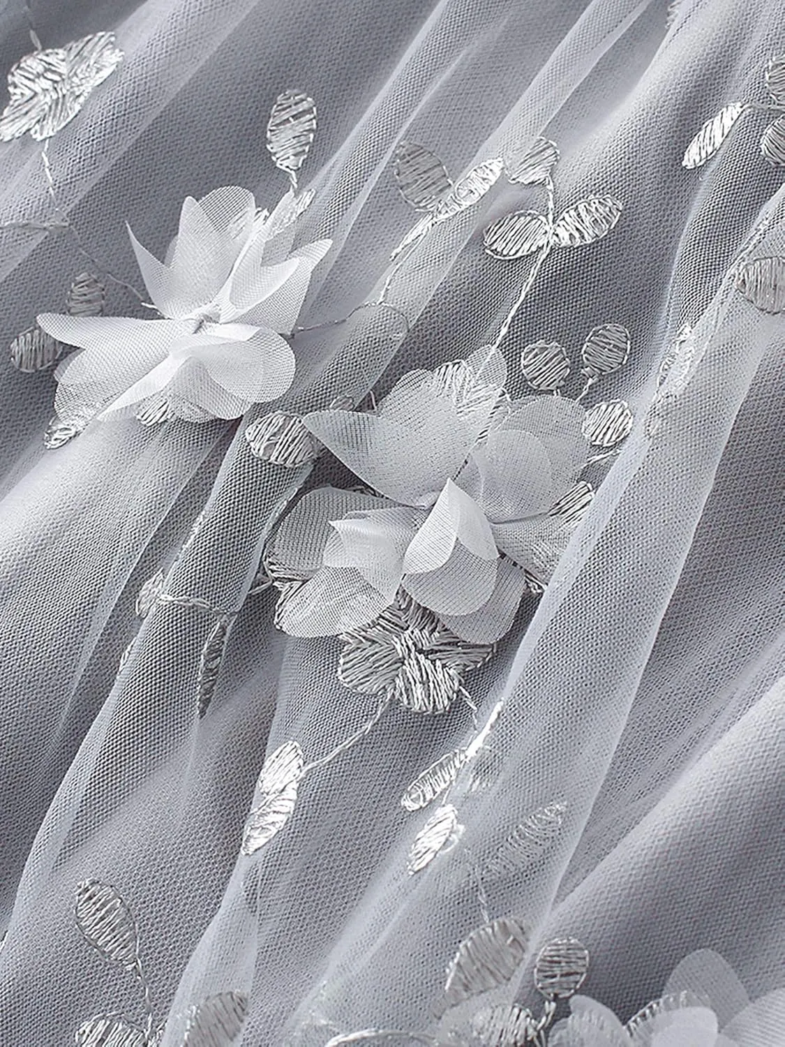 Women Elastic Waist Tulle Midi Skirt High Waist 3D Floral Print Mesh A Line Maxi Skirts