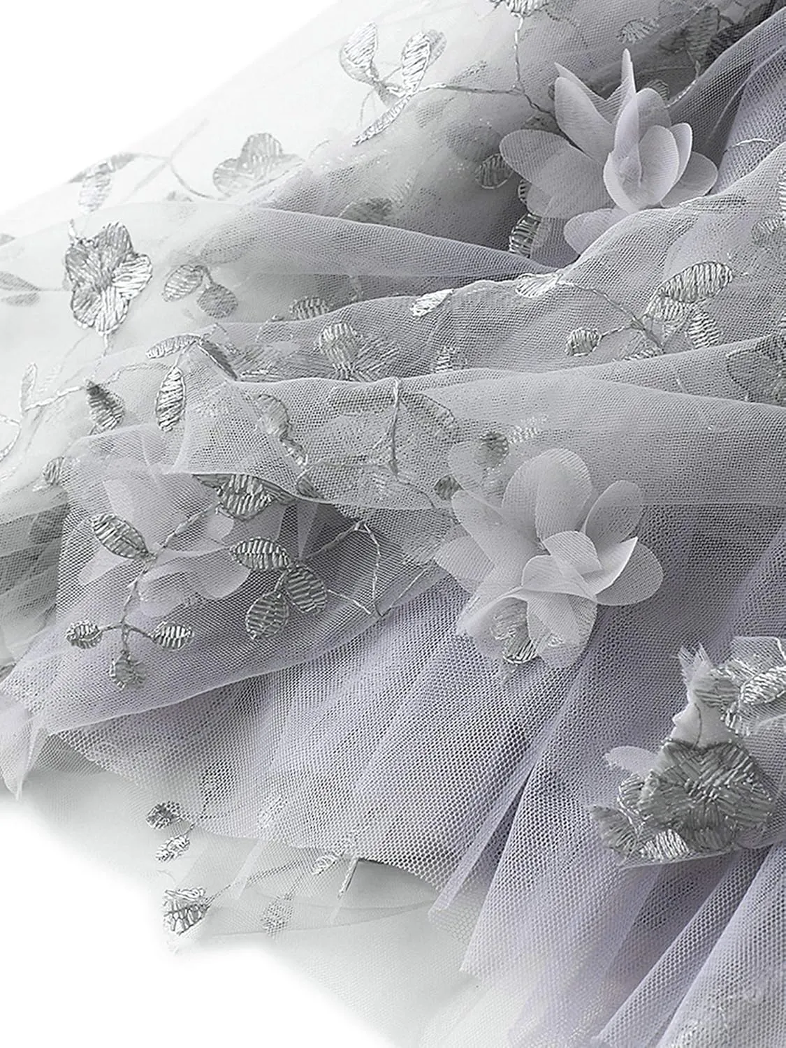 Women Elastic Waist Tulle Midi Skirt High Waist 3D Floral Print Mesh A Line Maxi Skirts