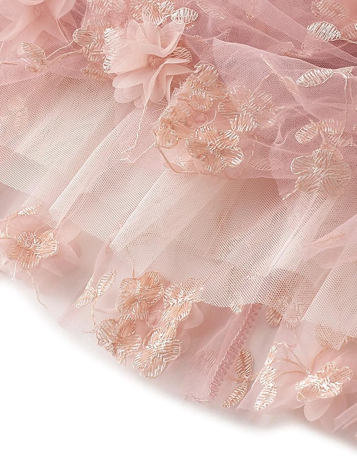 Women Elastic Waist Tulle Midi Skirt High Waist 3D Floral Print Mesh A Line Maxi Skirts