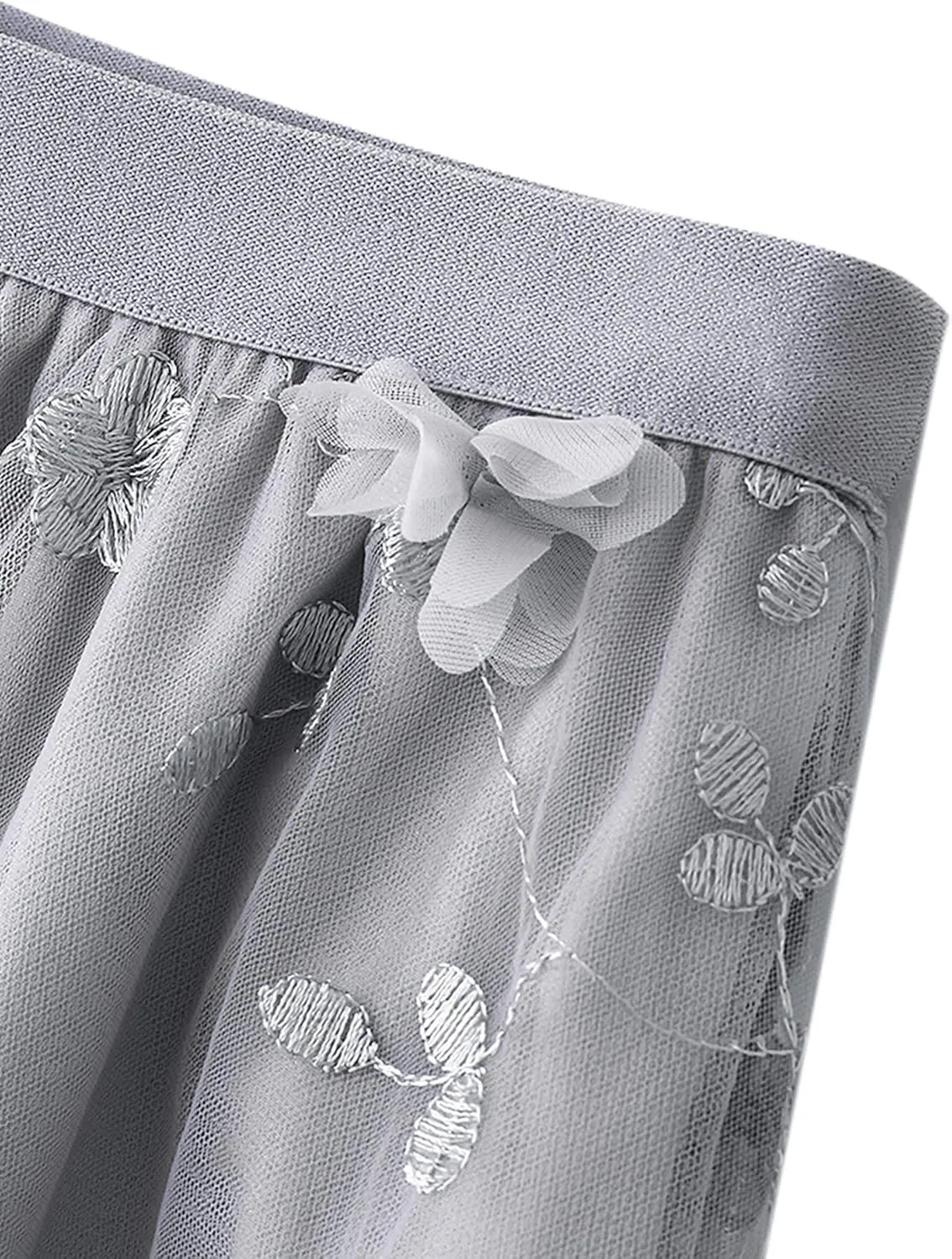 Women Elastic Waist Tulle Midi Skirt High Waist 3D Floral Print Mesh A Line Maxi Skirts