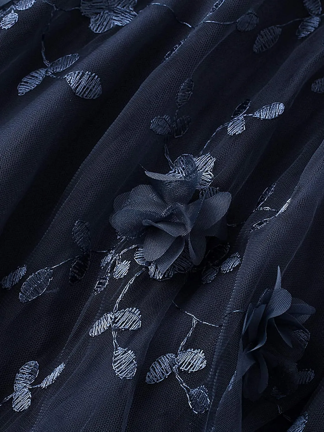 Women Elastic Waist Tulle Midi Skirt High Waist 3D Floral Print Mesh A Line Maxi Skirts