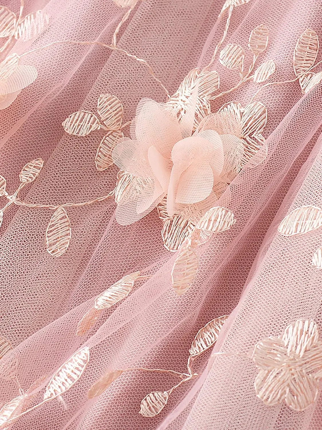 Women Elastic Waist Tulle Midi Skirt High Waist 3D Floral Print Mesh A Line Maxi Skirts