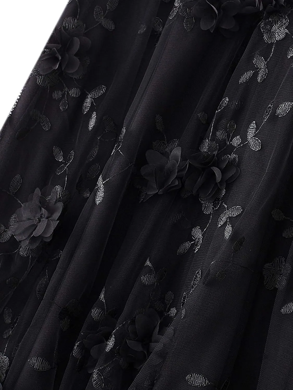 Women Elastic Waist Tulle Midi Skirt High Waist 3D Floral Print Mesh A Line Maxi Skirts