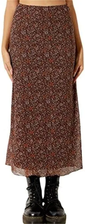 Women Fairy Grunge Midi Skirt Vintage Boho Elastic High Waist A Line Printed Maxi Skirt 90s E-Girls Streetwear