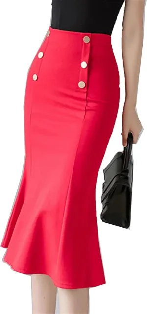 Women Korean Fashion High Waist Stretch Skirts Classic Vintage Office Lady Bodycon Wrap Midi Skirts