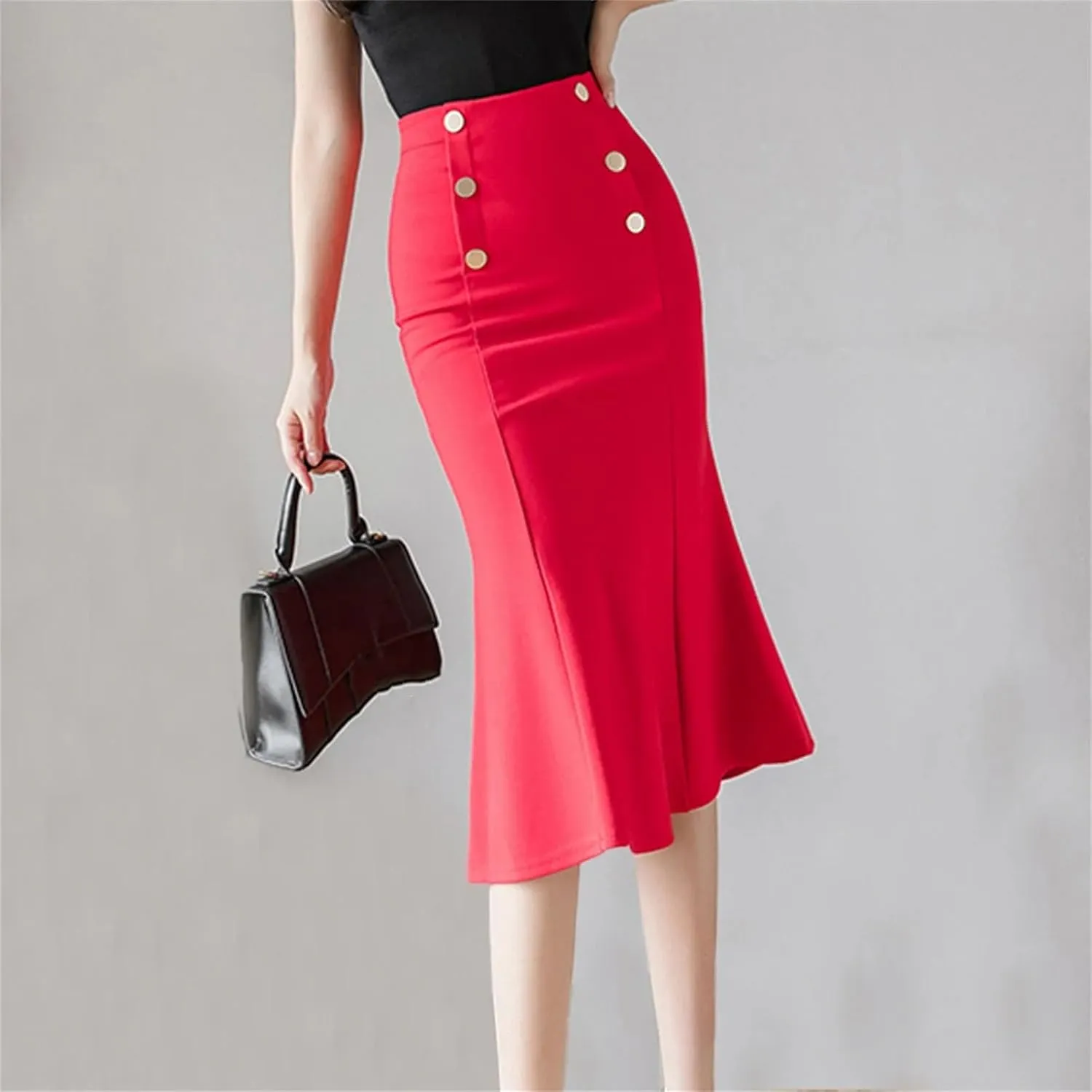 Women Korean Fashion High Waist Stretch Skirts Classic Vintage Office Lady Bodycon Wrap Midi Skirts