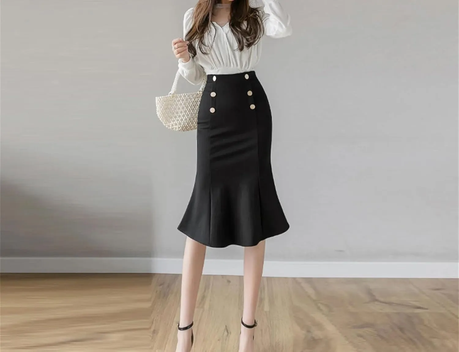 Women Korean Fashion High Waist Stretch Skirts Classic Vintage Office Lady Bodycon Wrap Midi Skirts