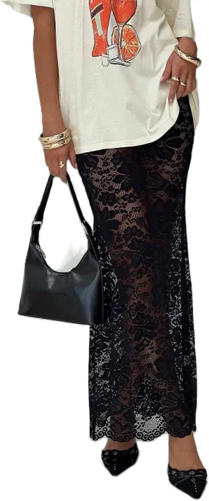 Women Lace Long Skirts Y2k Sheer Maxi Skirt See Through Mesh Fishtail Bodycon Long Skirt Sexy Beach Cover Up Long Skirt