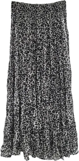 Women Leopard Print Midi Skirt Elastic High Waist A-Line Chiffon Pleated Long Skirts Summer