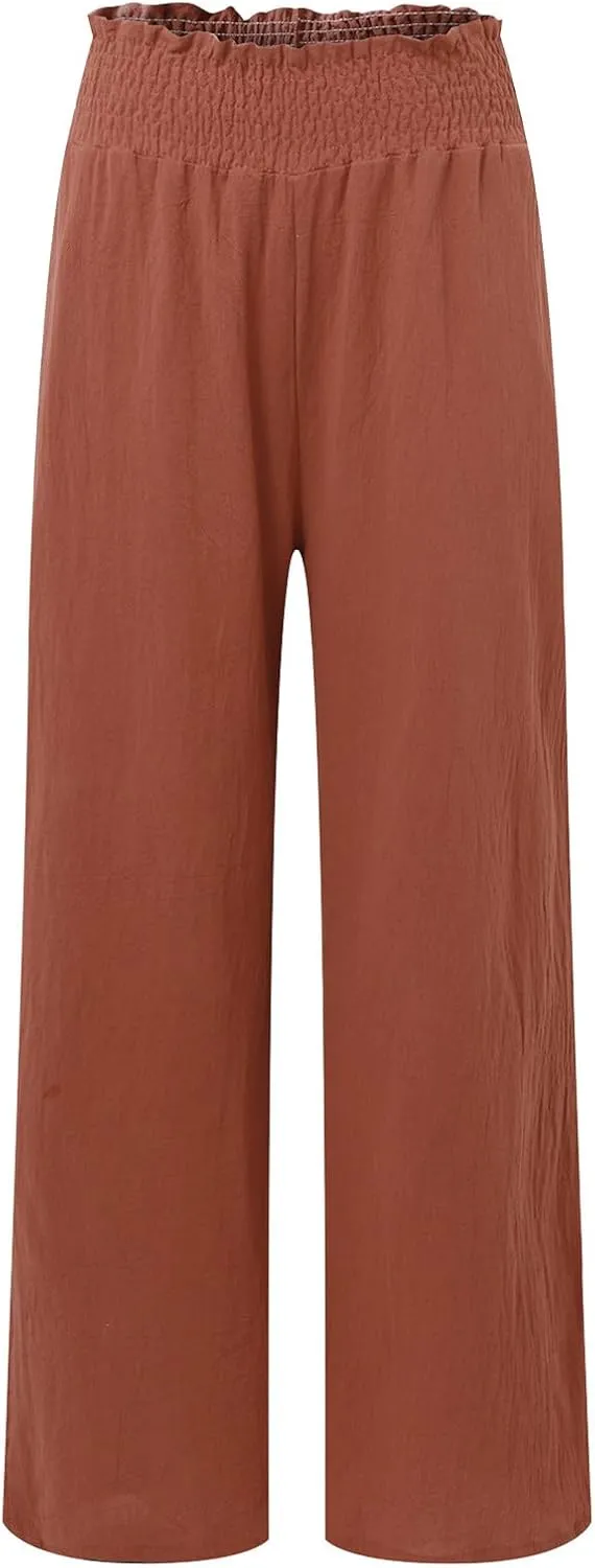 Women Linen Summer Breathable Palazzo Pants Low Waist Bootcut Slim-Fit Pants Business Work