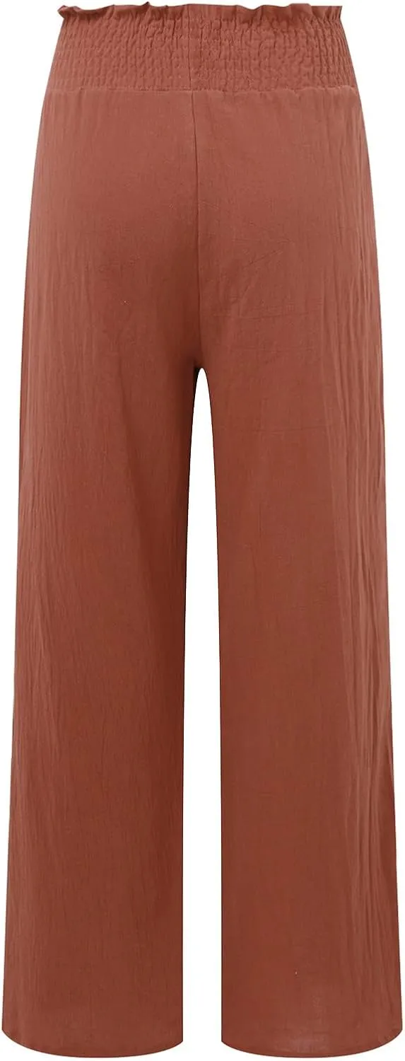 Women Linen Summer Breathable Palazzo Pants Low Waist Bootcut Slim-Fit Pants Business Work