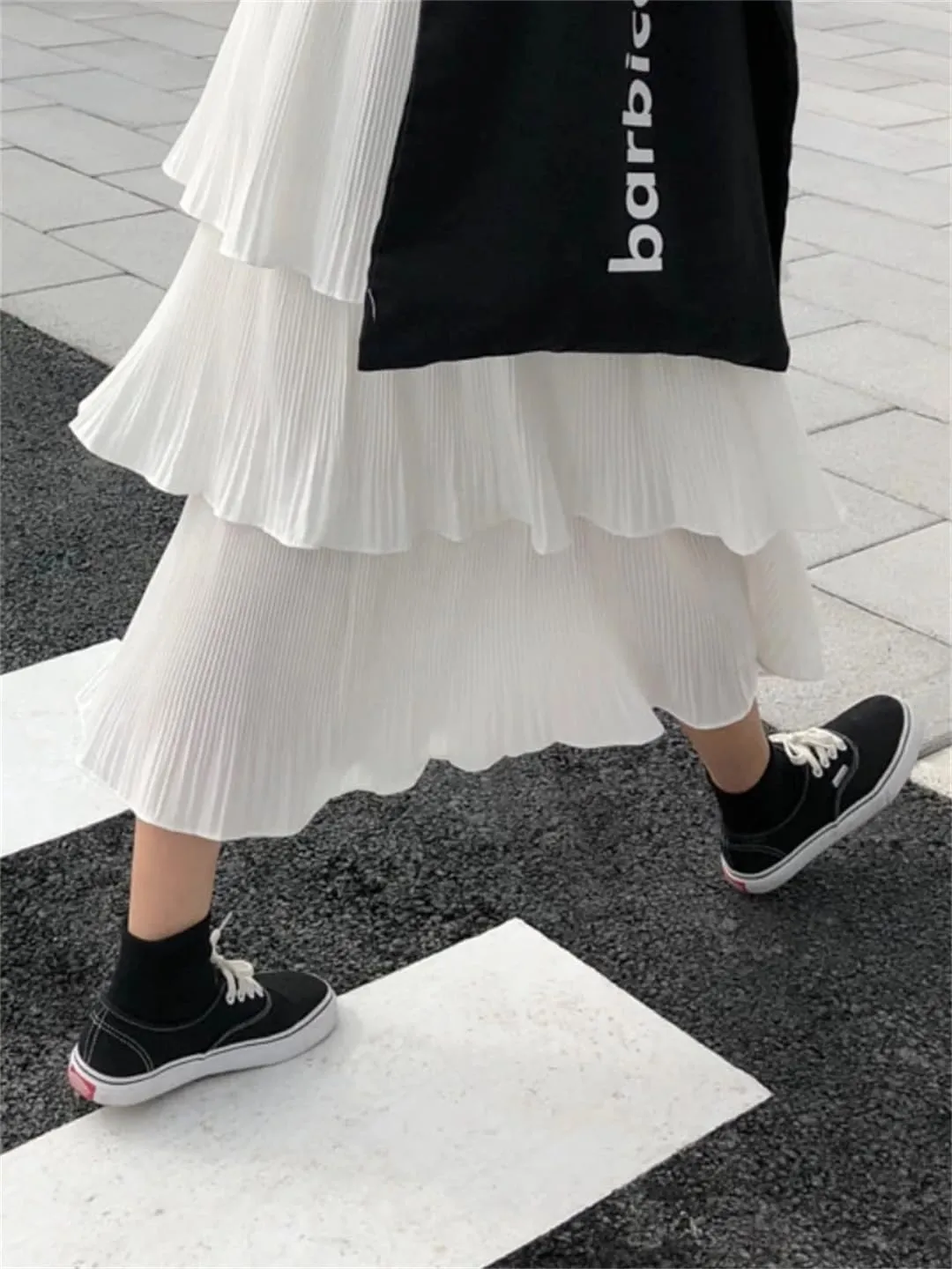 Women Spring Goth Lolita High Waisted High Low Ruched Ruffle Pleated Skirts Midi Long Skirt
