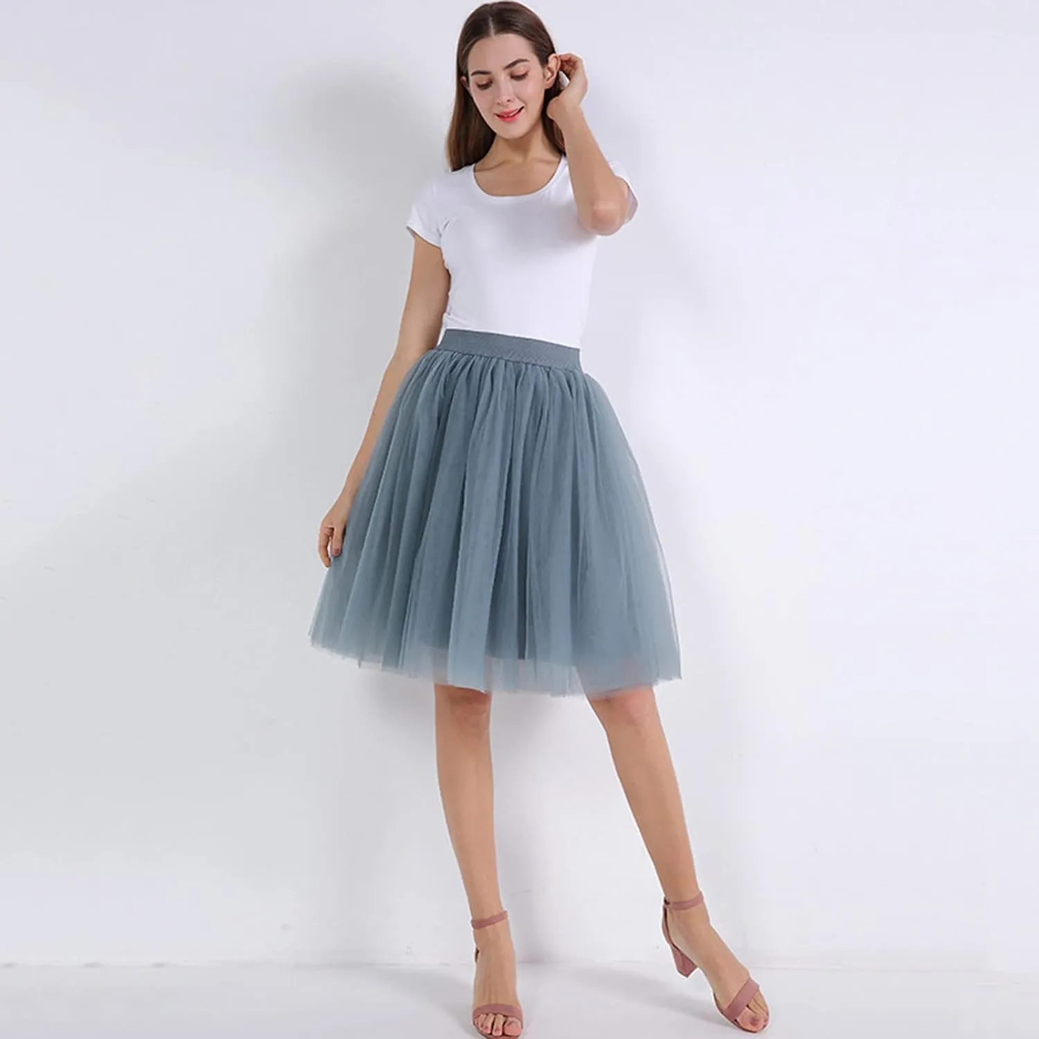 Women's A-Line High Waisted Midi Skirt Women's Classic Layered Tulle Skirt for Adult Teen Swim Skirt Bottoms for