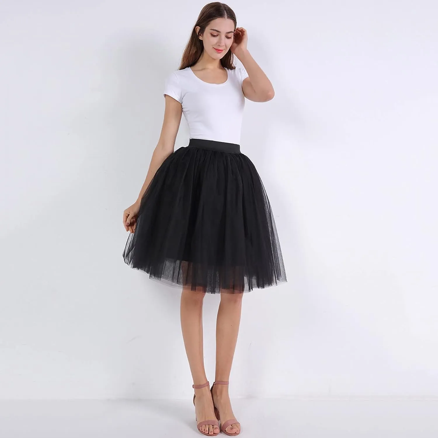 Women's A-Line High Waisted Midi Skirt Women's Classic Layered Tulle Skirt for Adult Teen Swim Skirt Bottoms for