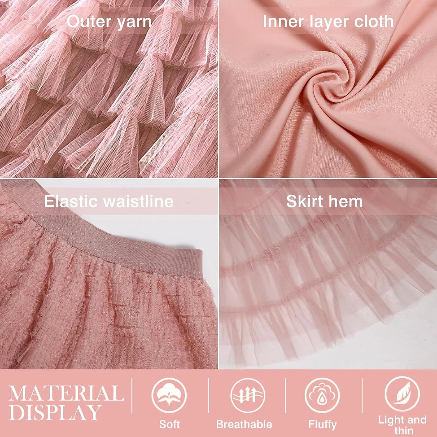 Women's A Line Tulle Midi Skirt Tutu Tiered Petticoat Skirts Tea-Length Elastic Waist Tutu Skirts