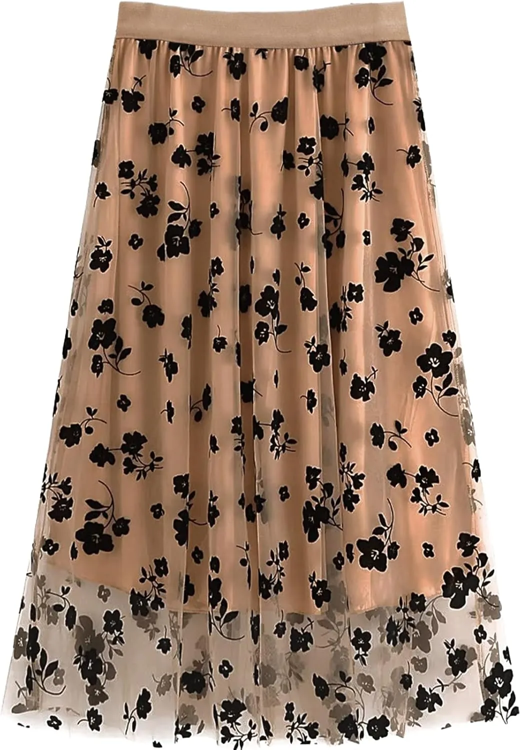 Women's A Line Tulle Midi Skirt Tutu Tiered Petticoat Skirts Tea-Length Elastic Waist Tutu Skirts