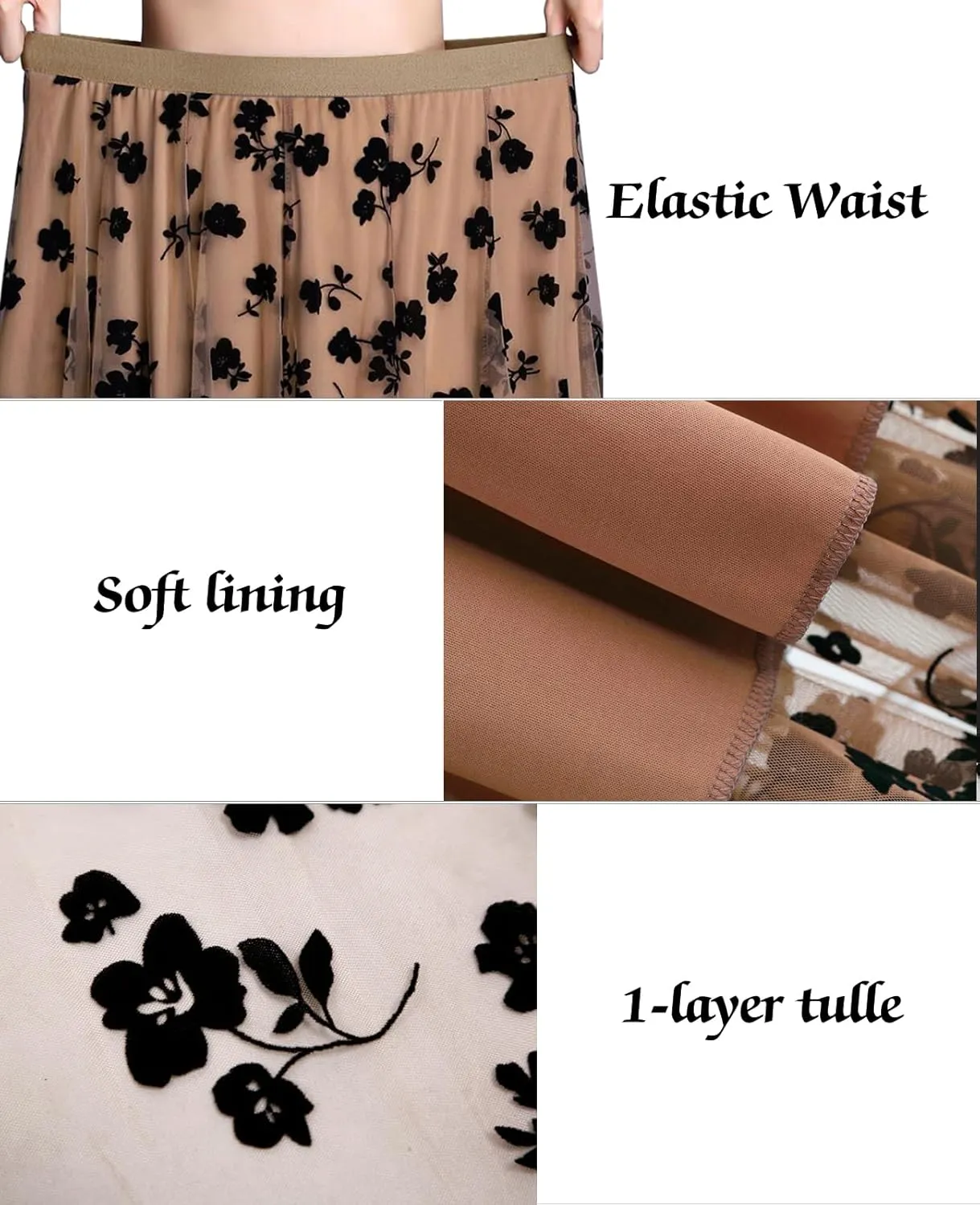 Women's A Line Tulle Midi Skirt Tutu Tiered Petticoat Skirts Tea-Length Elastic Waist Tutu Skirts