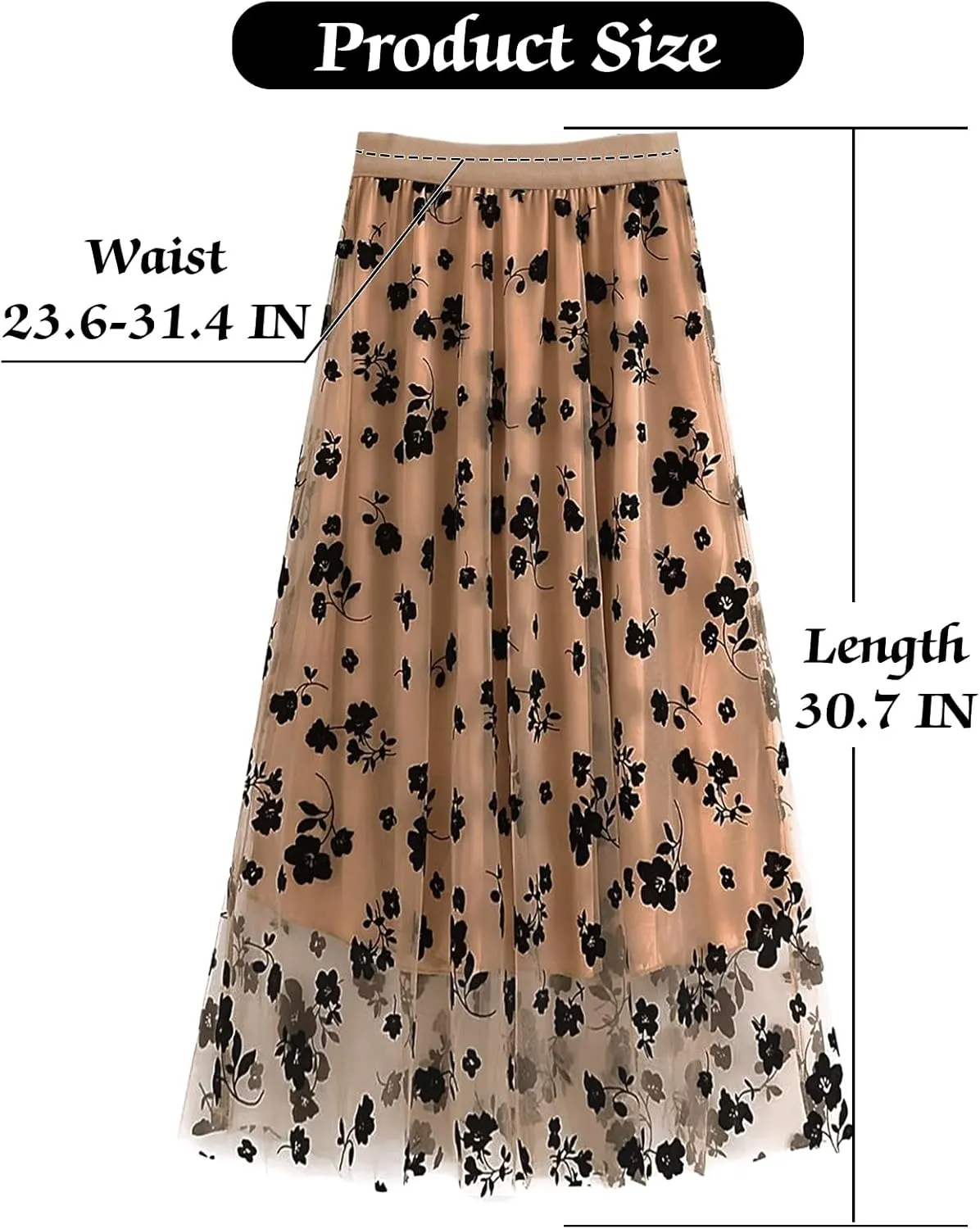 Women's A Line Tulle Midi Skirt Tutu Tiered Petticoat Skirts Tea-Length Elastic Waist Tutu Skirts
