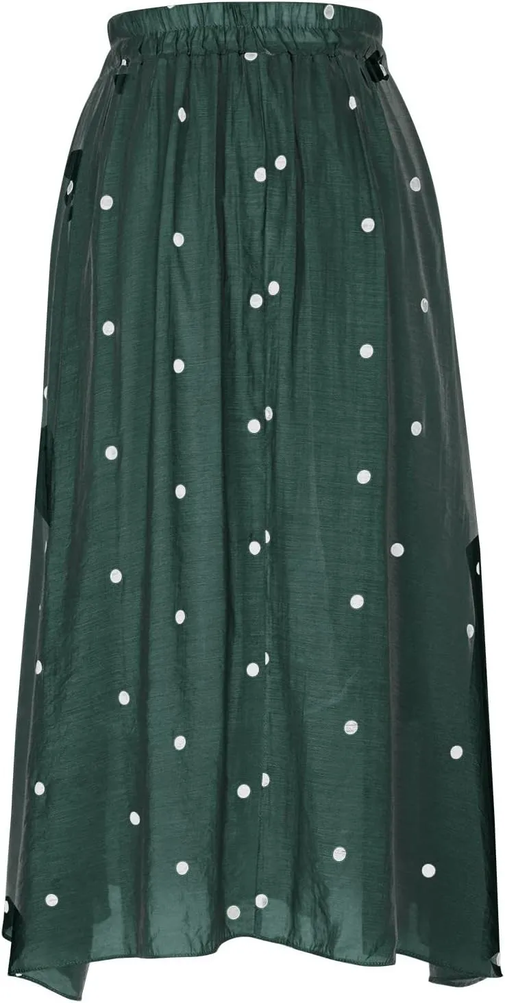 Women's Basic Elastic Waist Pleated Skirts Drawstring Tie Front Midi Skirt Flowy Casual A-Line Swing Skirt Dress