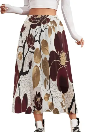 Womens Casual Chiffon High Waisted A Line Flowy Midi Skirts