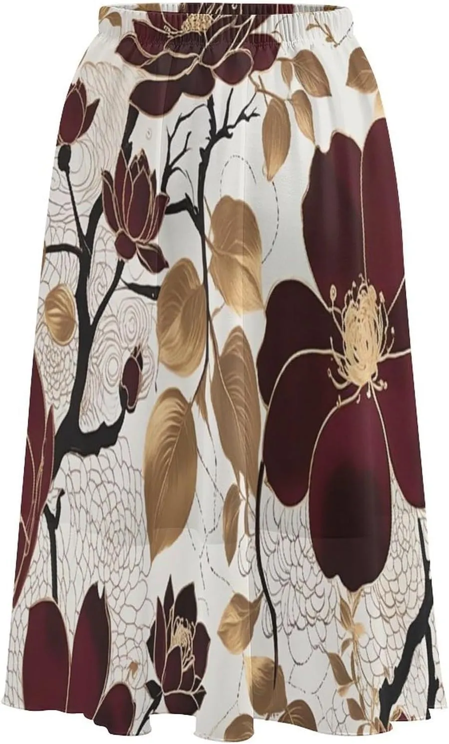 Womens Casual Chiffon High Waisted A Line Flowy Midi Skirts