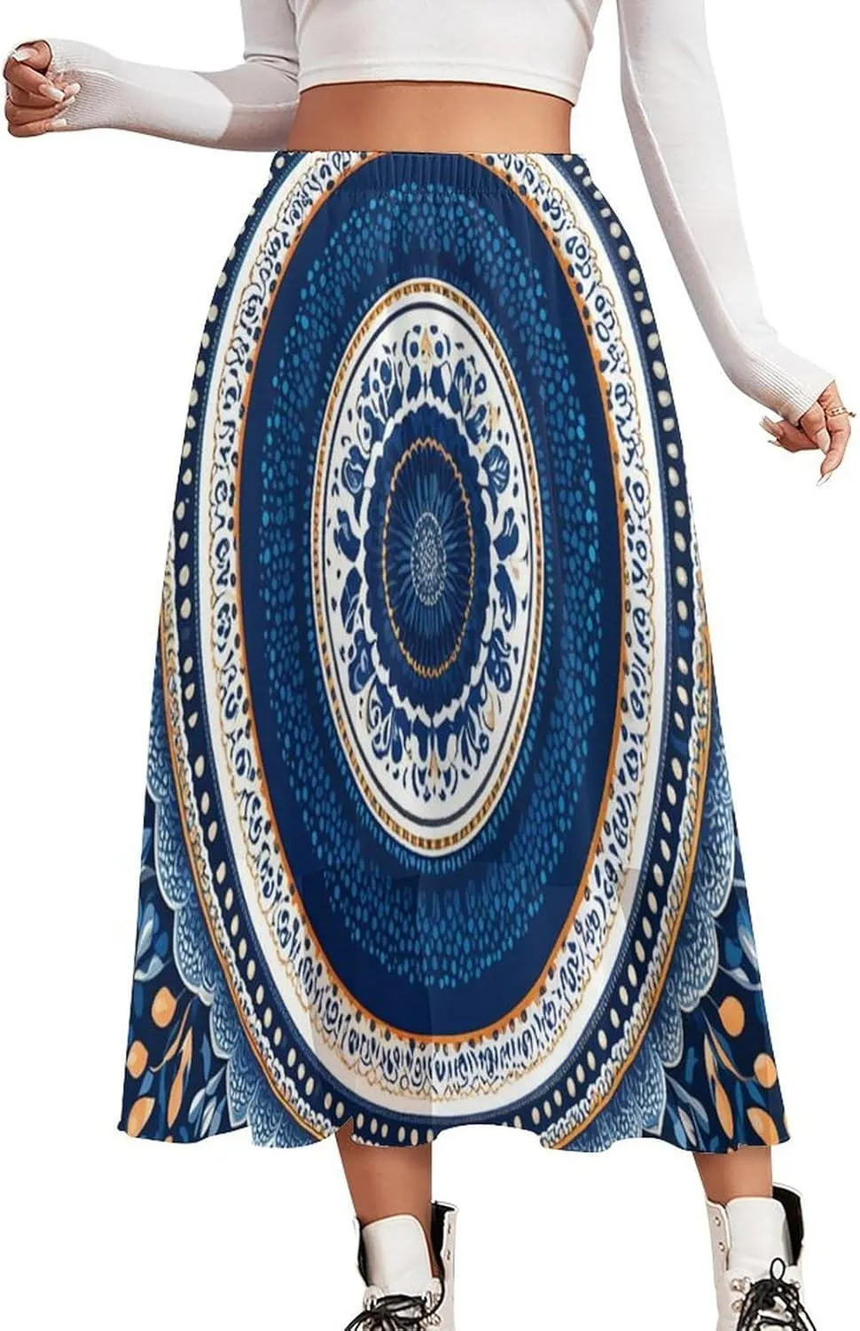 Womens Casual Chiffon High Waisted A Line Flowy Midi Skirts
