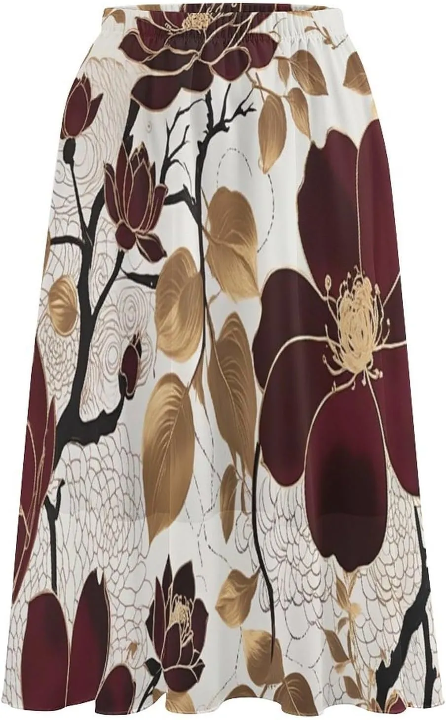 Womens Casual Chiffon High Waisted A Line Flowy Midi Skirts
