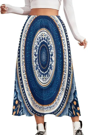 Womens Casual Chiffon High Waisted A Line Flowy Midi Skirts